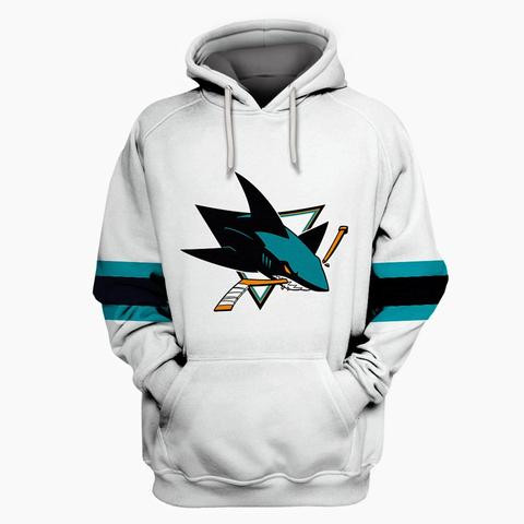 Sharks White All Stitched Hooded Sweatshirt