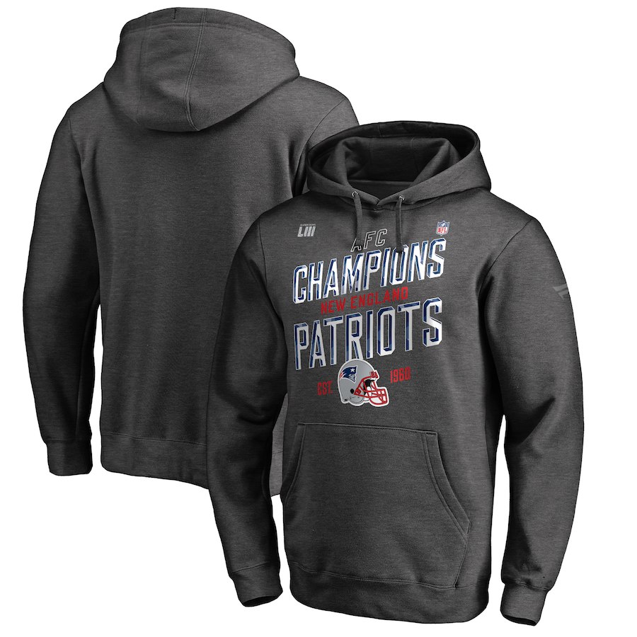New England Patriots NFL Pro Line by Fanatics Branded 2018 AFC Champions Trophy Collection Locker Room Pullover Hoodie Heather Charcoal