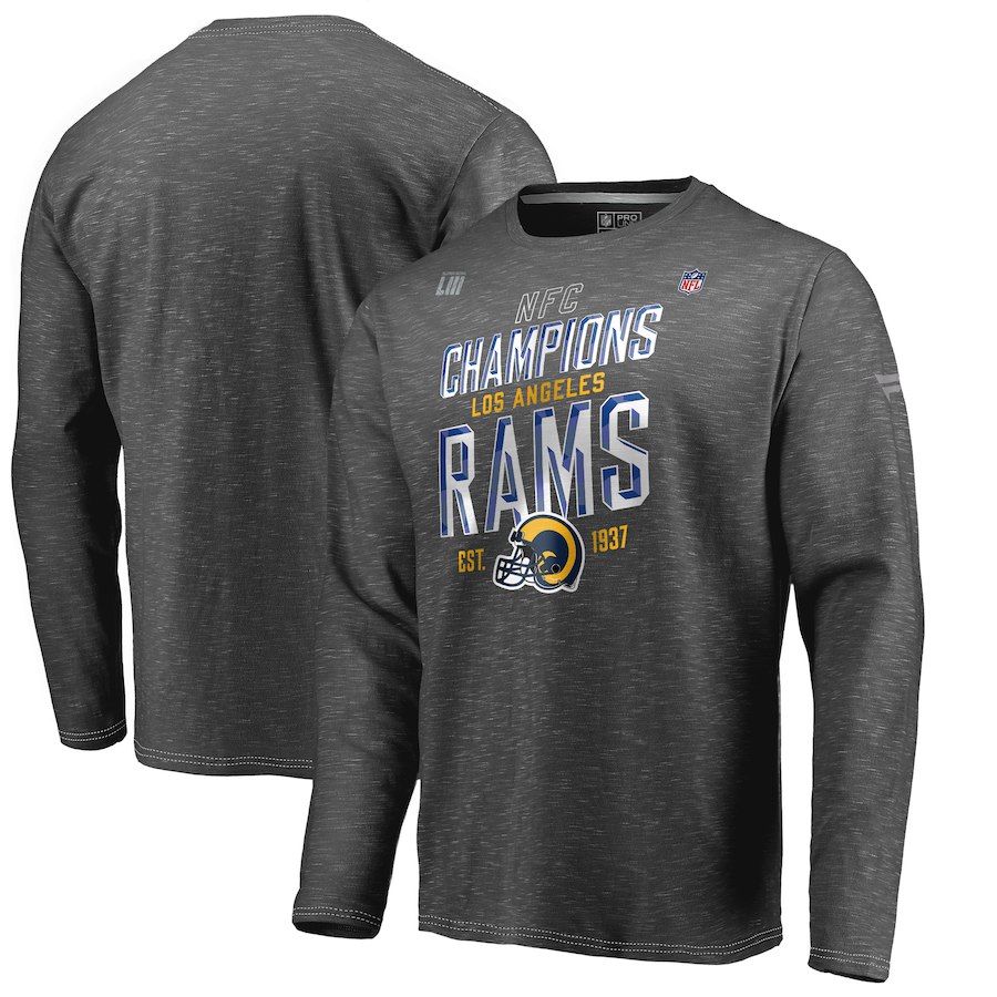 Los Angeles Rams NFL Pro Line by Fanatics Branded 2018 NFC Champions Trophy Collection Locker Room Long Sleeve T-Shirt Heather Charcoal
