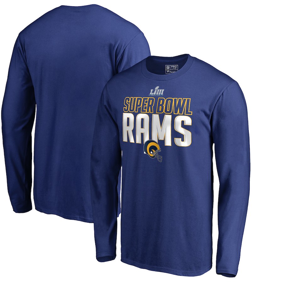 Los Angeles Rams NFL Pro Line by Fanatics Branded Super Bowl LIII Bound Safety Blitz Long Sleeve T-Shirt Royal