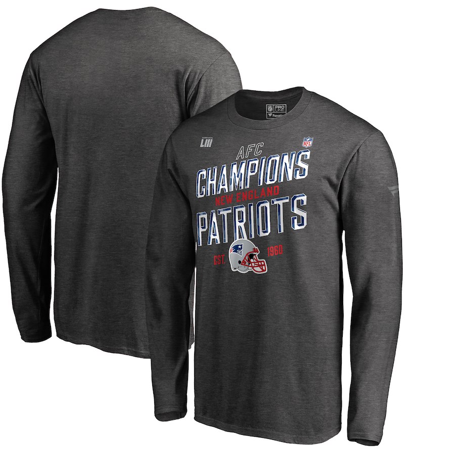 New England Patriots NFL Pro Line by Fanatics Branded 2018 AFC Champions Trophy Collection Locker Room Big & Tall Long Sleeve T-Shirt Heather Charcoal