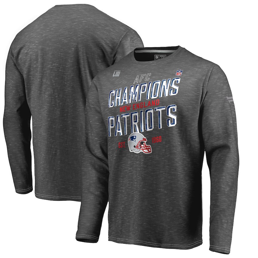 New England Patriots NFL Pro Line by Fanatics Branded 2018 AFC Champions Trophy Collection Locker Room Long Sleeve T-Shirt Heather Charcoal
