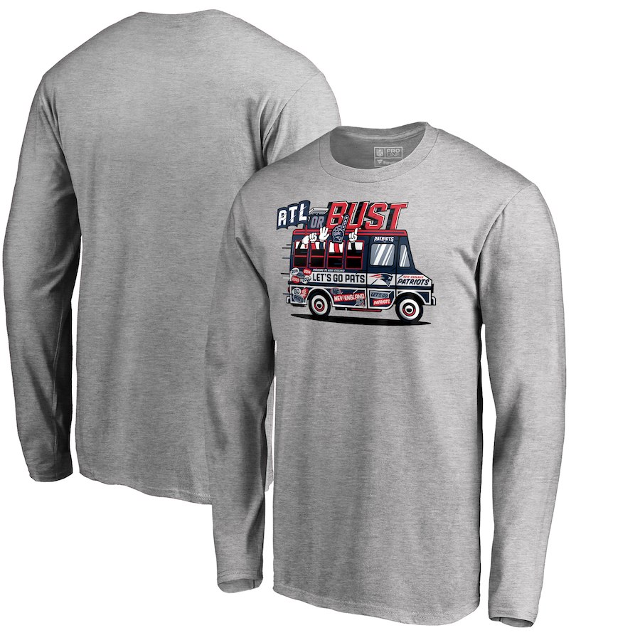 New England Patriots NFL Pro Line by Fanatics Branded Super Bowl LIII Bound ATL Or Bust Long Sleeve T-Shirt Heather Gray