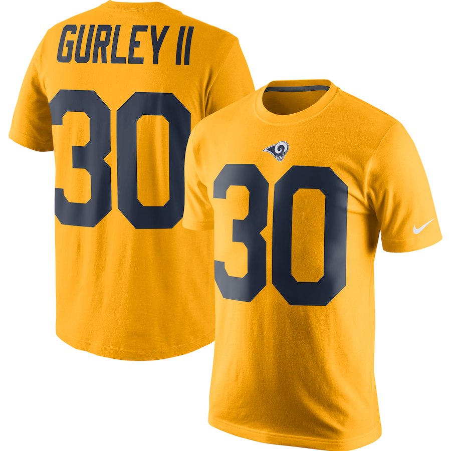 Los Angeles Rams 30 Todd Gurley II Nike Color Rush 2.0 Name & Number T-Shirt Gold