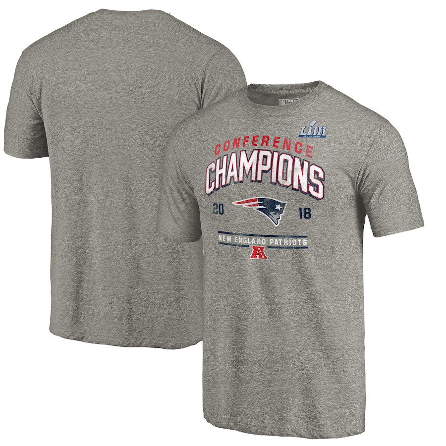 New England Patriots NFL Pro Line by Fanatics Branded 2018 AFC Champions Halfback Sweep Tri Blend T-Shirt Heather Gray