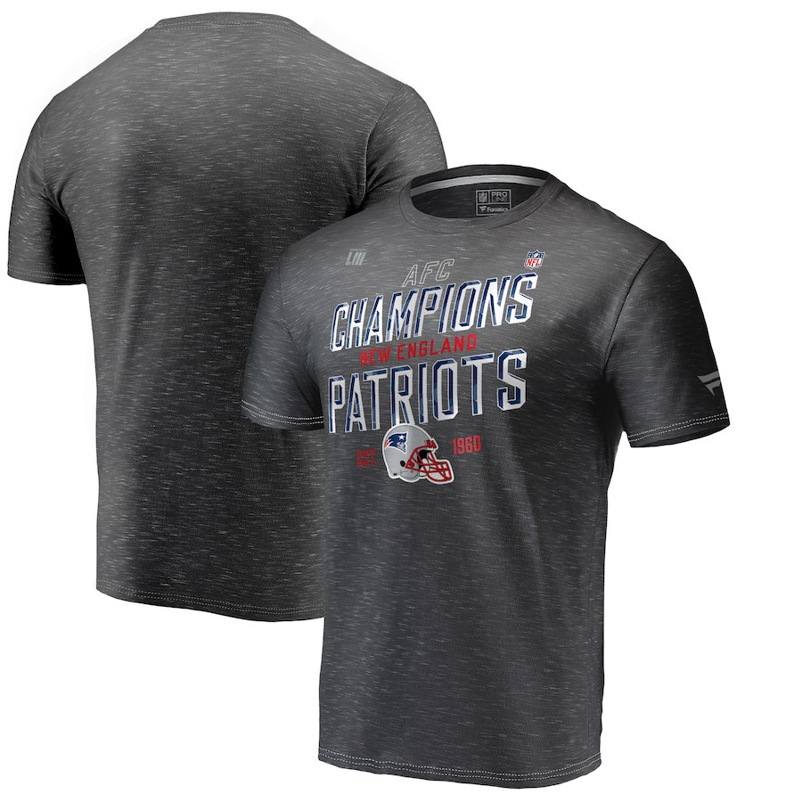 New England Patriots NFL Pro Line by Fanatics Branded 2018 AFC Champions Trophy Collection Locker Room T-Shirt Heather Charcoal