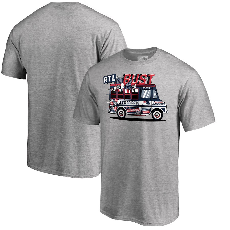 New England Patriots NFL Pro Line by Fanatics Branded Super Bowl LIII Bound ATL Or Bust T-Shirt Heather Gray - Click Image to Close