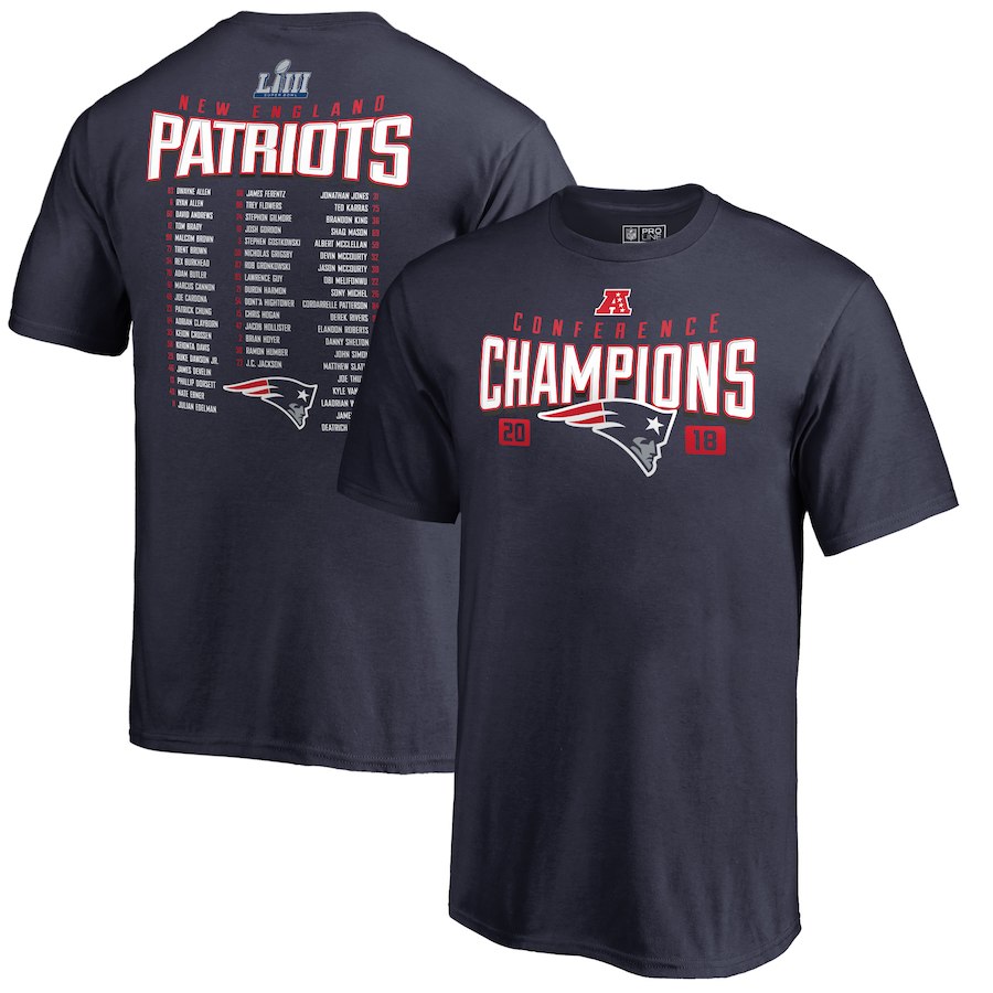 New England Patriots NFL Pro Line by Fanatics Branded Youth 2018 AFC Champions Free Safety T-Shirt Navy