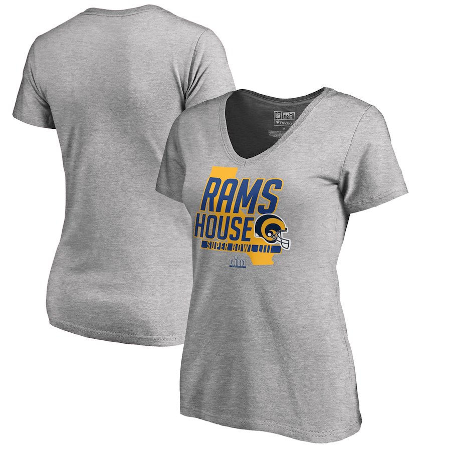 Los Angeles Rams NFL Pro Line by Fanatics Branded Women's Super Bowl LIII Bound Hometown V Neck T-Shirt Heather Gray