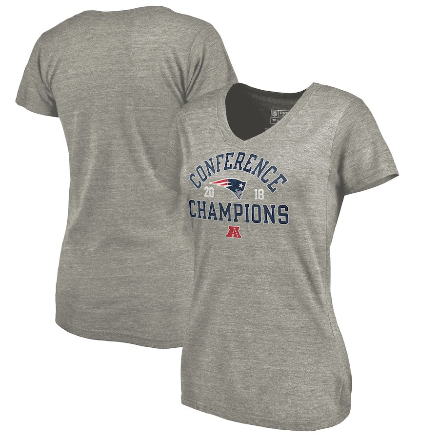 New England Patriots NFL Pro Line by Fanatics Branded Women's 2018 AFC Champions Scrimmage Tri Blend V Neck T-Shirt Heather Gray