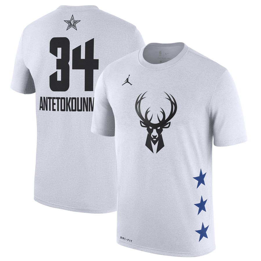Bucks 34 Giannis Antetokounmpo White 2019 NBA All-Star Game Men's T-Shirt