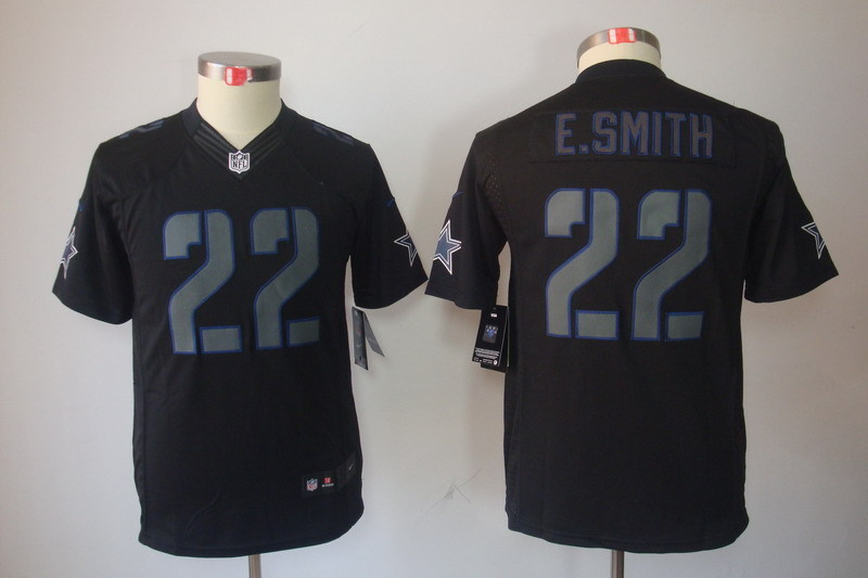 Nike Cowboys 22 Emmitt Smith Black Youth Impact Limited Jersey - Click Image to Close