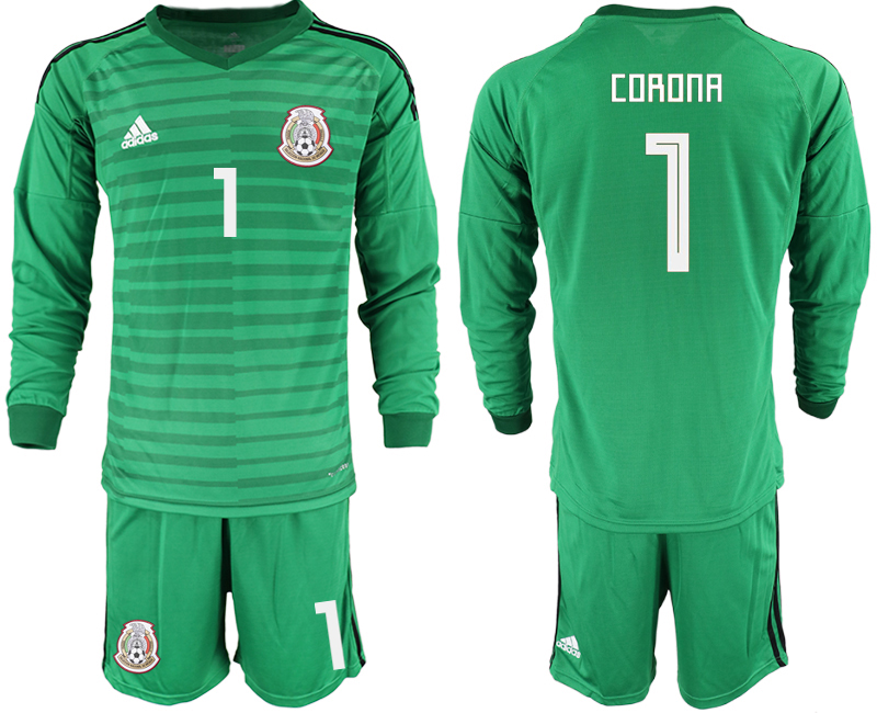 Mexico 1 CORONA Green 2018 FIFA World Cup Long Sleeve Goalkeeper Soccer Jersey