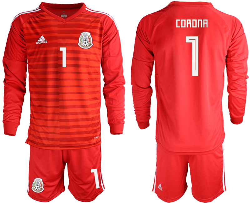 Mexico 1 CORONA Red 2018 FIFA World Cup Long Sleeve Goalkeeper Soccer Jersey