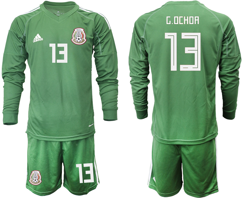 Mexico 13 G.OCHOA Army Green 2018 FIFA World Cup Long Sleeve Goalkeeper Soccer Jersey