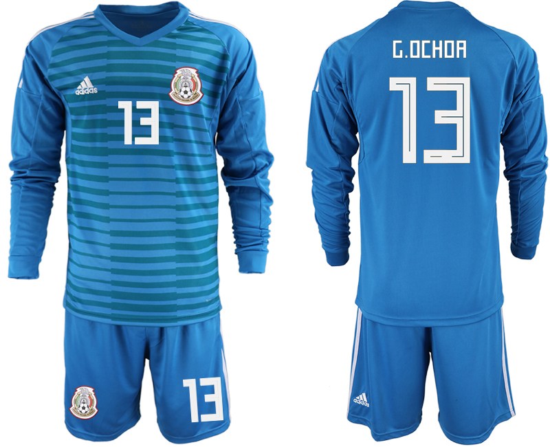 Mexico 13 G.OCHOA Blue 2018 FIFA World Cup Long Sleeve Goalkeeper Soccer Jersey
