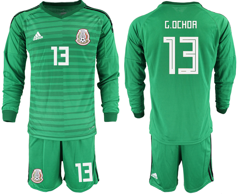 Mexico 13 G.OCHOA Green 2018 FIFA World Cup Long Sleeve Goalkeeper Soccer Jersey