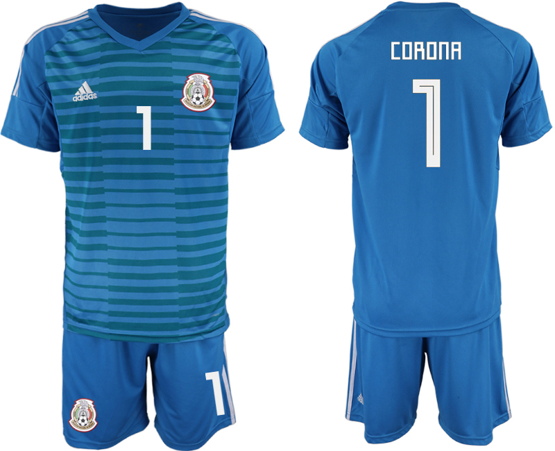 Mexico 1 CORONA Blue 2018 FIFA World Cup Goalkeeper Soccer Jersey