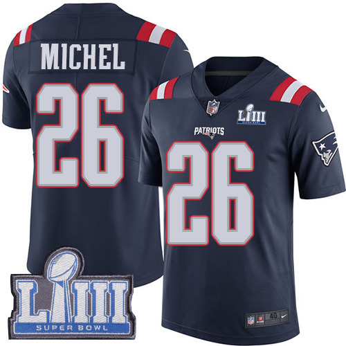 Nike Patriots 26 Sony Michel Navy 2019 Super Bowl LIII Color Rush Limited Jersey
