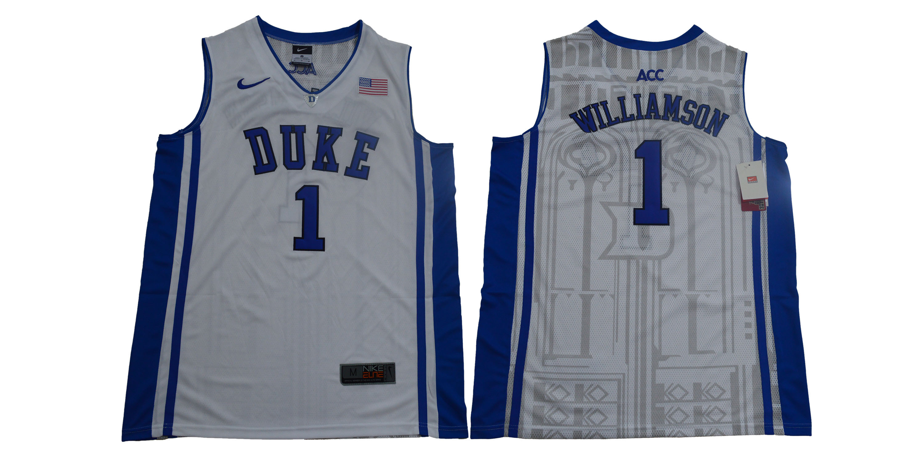 Duke Blue Devils 1 Zion Williamson White Nike Elite College Basketball Jersey