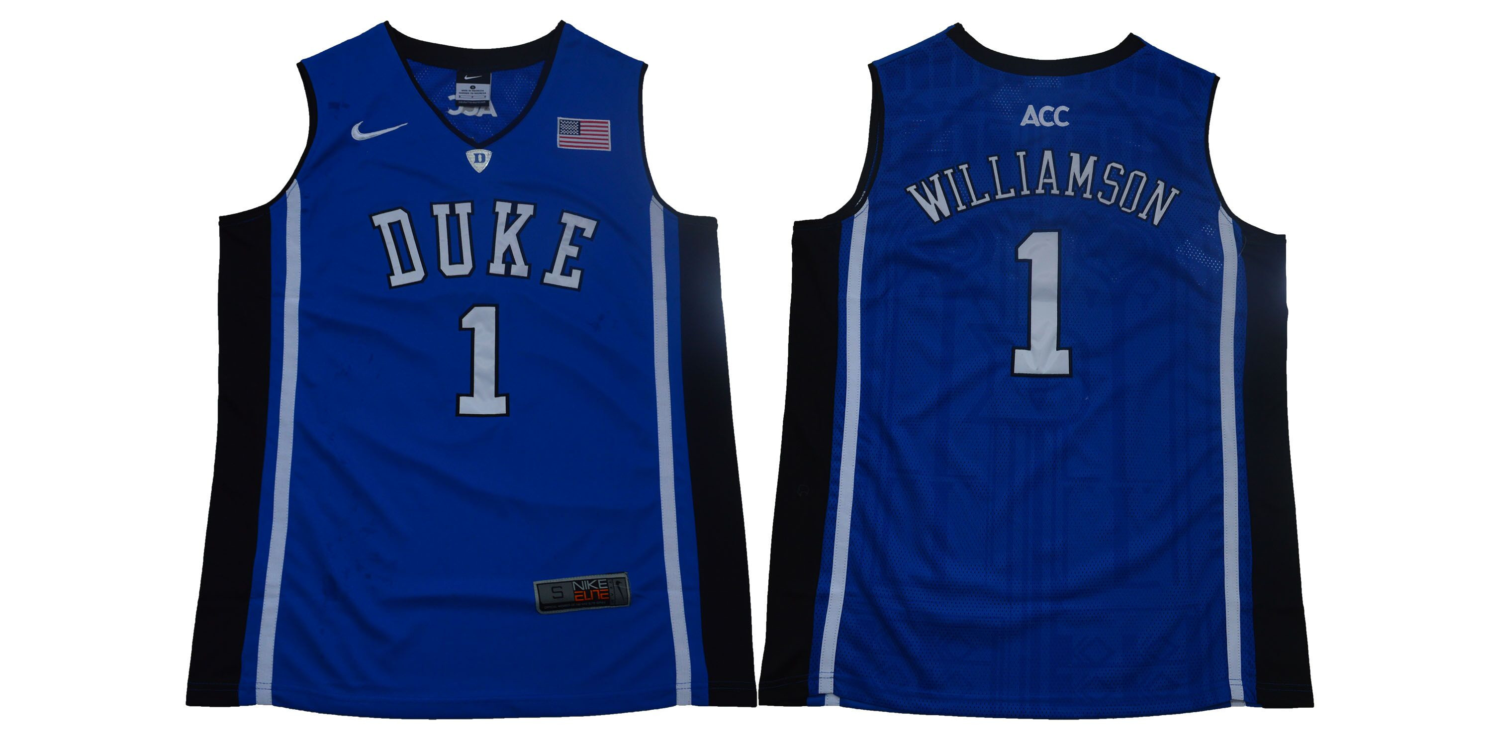 Duke Blue Devils 1 Zion Williamson Blue Nike Elite College Basketball Jersey