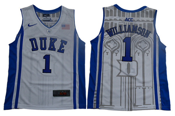 Duke Blue Devils 1 Zion Williamson White Youth Nike Elite College Basketball Jersey