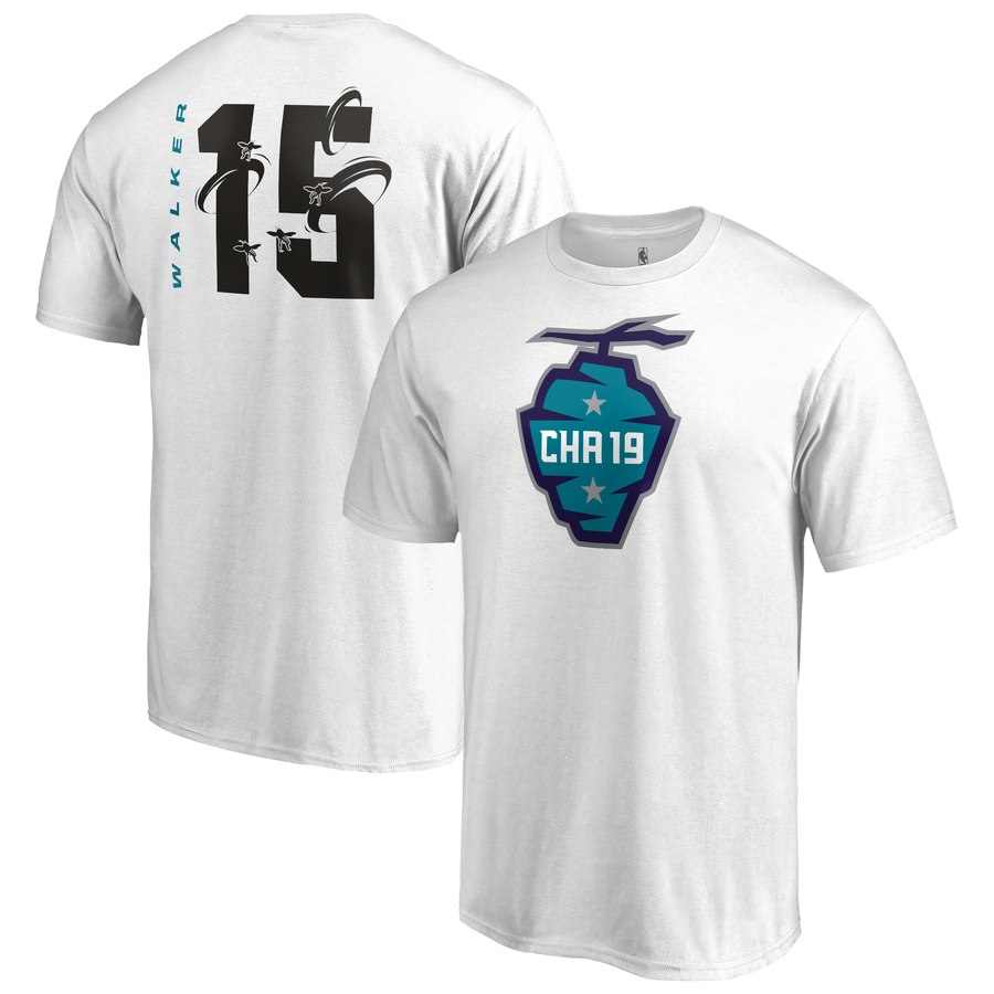 Charlotte Hornets 15 Kemba Walker Fanatics Branded 2019 NBA All-Star Game The Buzz Side Sweep Name & Number T-Shirt White - Click Image to Close
