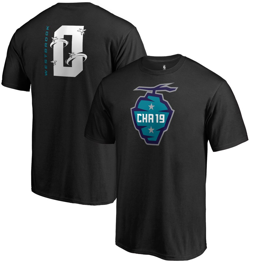 Oklahoma City Thunder 0 Russell Westbrook Fanatics Branded 2019 NBA All-Star Game The Buzz Side Sweep Name & Number T-Shirt Black - Click Image to Close