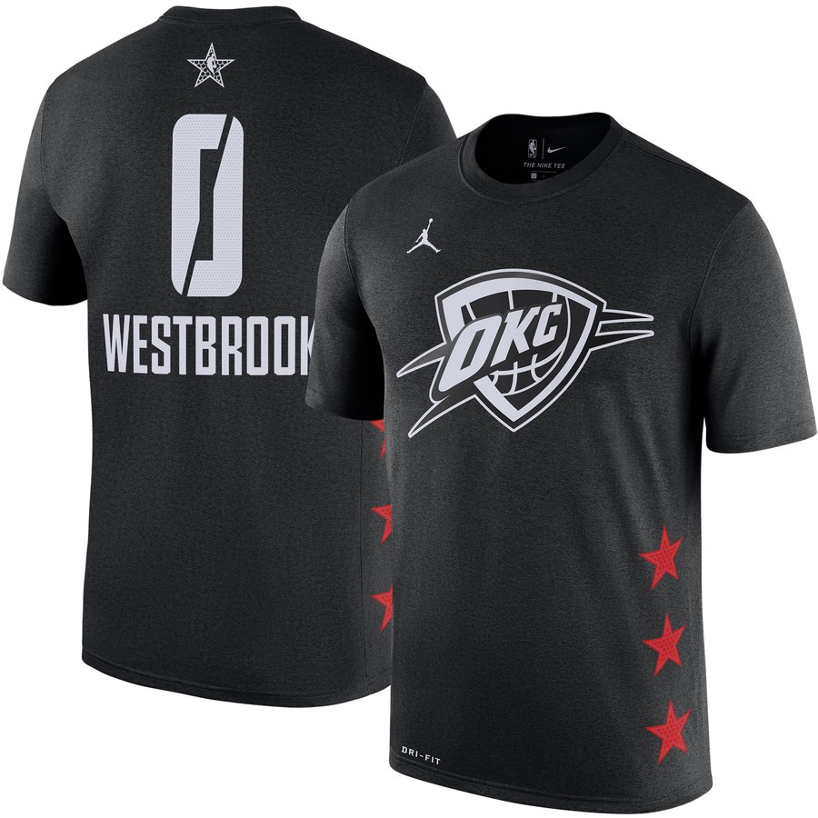 Oklahoma City Thunder 0 Russell Westbrook Jordan Brand 2019 NBA All-Star Game Name & Number T-Shirt Black