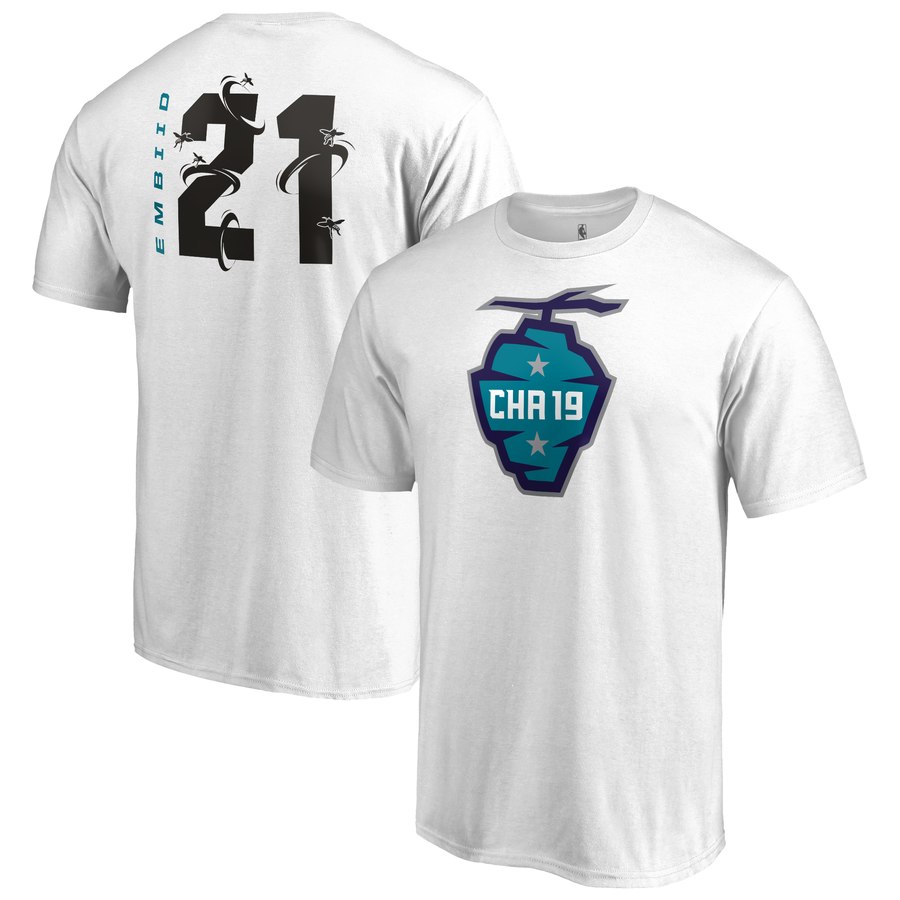 Philadelphia 76ers 21 Joel Embiid Fanatics Branded 2019 NBA All-Star Game The Buzz Side Sweep Name & Number T-Shirt White