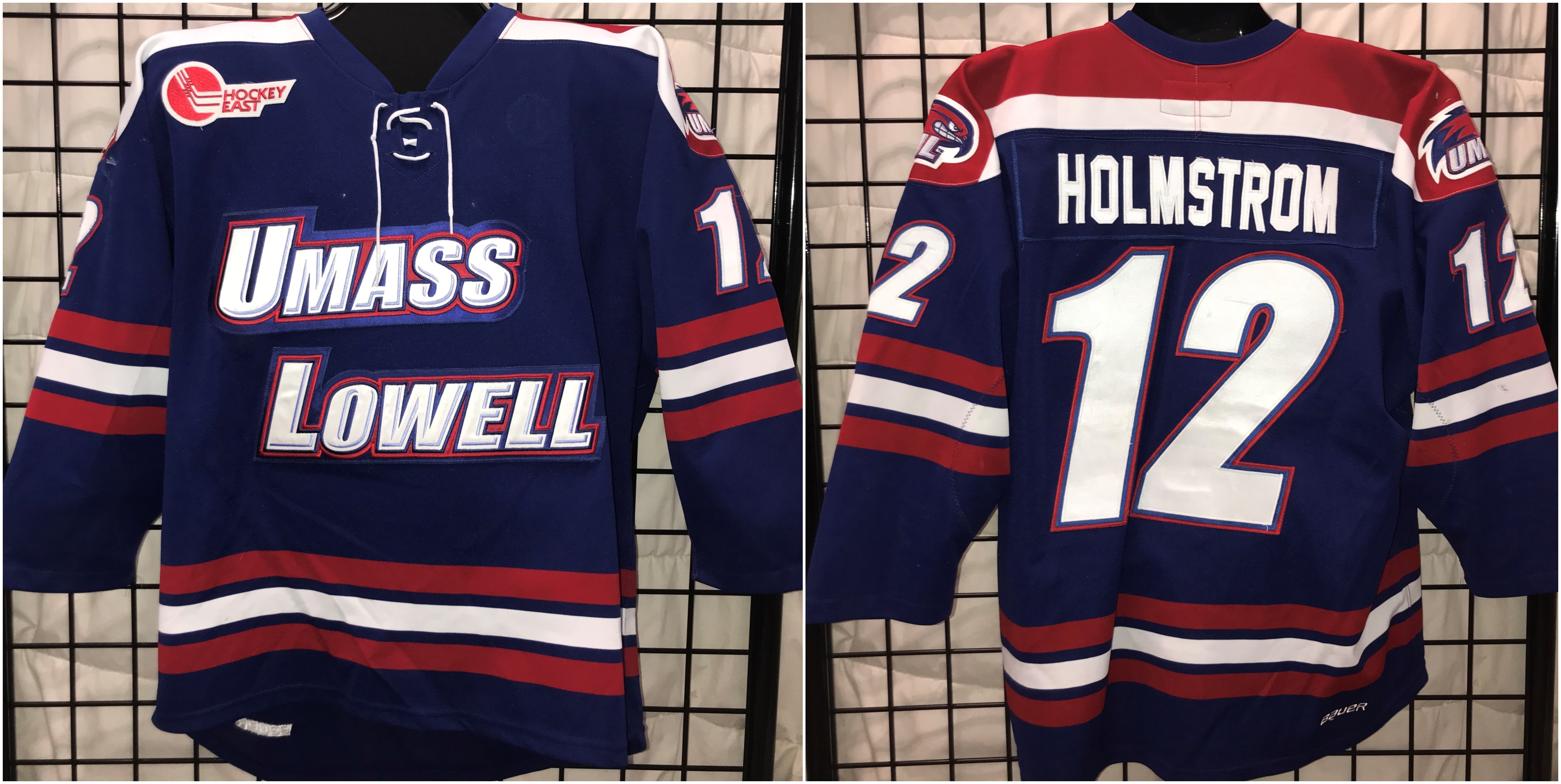 UMass Lowell River Hawks 12 Josh Holmstrom Navy Men's Hockey Jersey