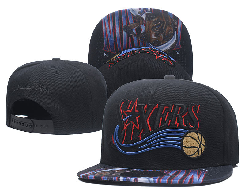 76ers Team Logo Black Mitchell & Ness Adjustable Hat LH