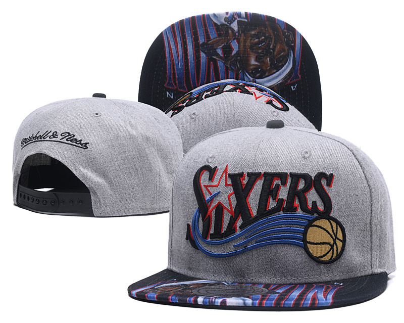 76ers Team Logo Gray Mitchell & Ness Adjustable Hat LH