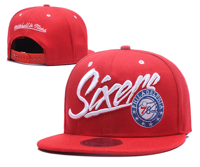 76ers Team Logo Red Mitchell & Ness Adjustable Hat LH
