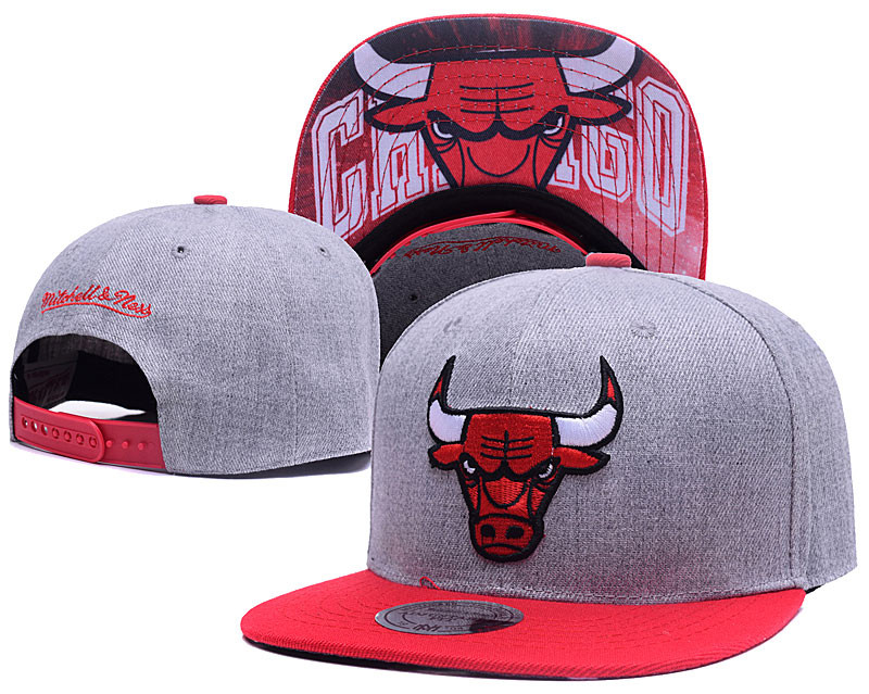 Bulls Team Logo Gray Mitchell & Ness Adjustable Hat LH