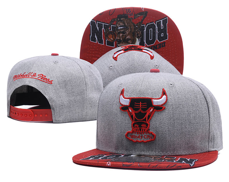 Bulls Team Logo Gray Red Mitchell & Ness Adjustable Hat LH