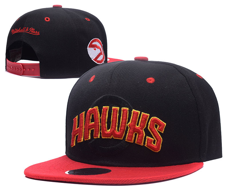 Hawks Fresh Logo Black Red Mitchell & Ness Adjustable Hat LH