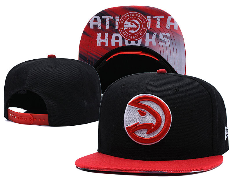 Hawks Team Big Logo Black Red Mitchell & Ness Adjustable Hat LH