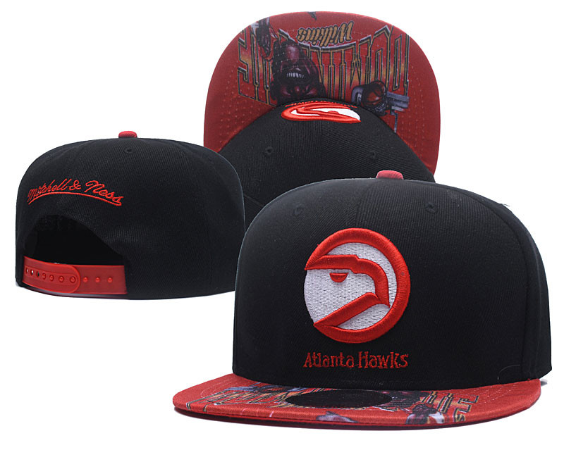 Hawks Team Logo Black Red Mitchell & Ness Adjustable Hat LH