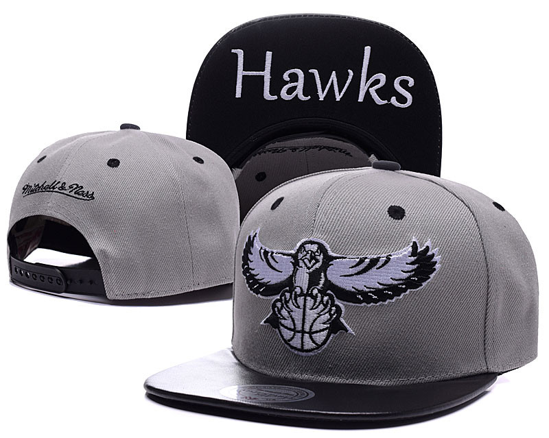 Hawks Team Logo Gray Black Mitchell & Ness Adjustable Hat LH