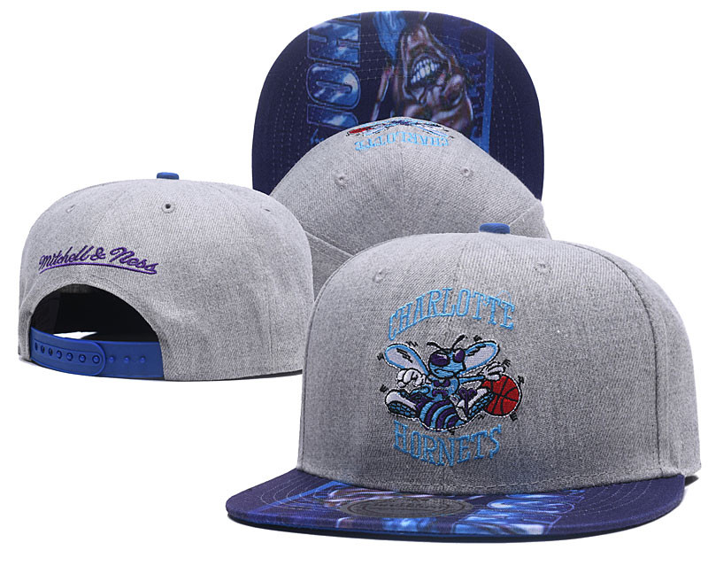 Hornets Team Logo Gray Mitchell & Ness Adjustable Hat LH