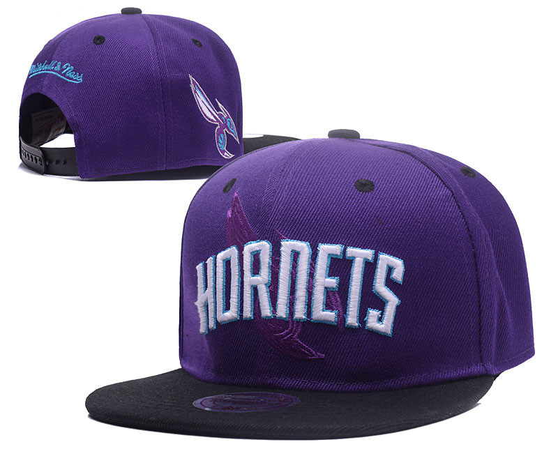 Hornets Team Logo Purple Mitchell & Ness Adjustable Hat LH