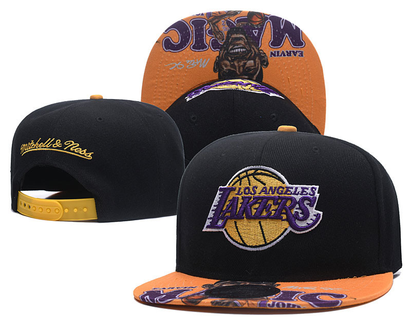 Lakers Team Logo Black Mitchell & Ness Adjustable Hat LH
