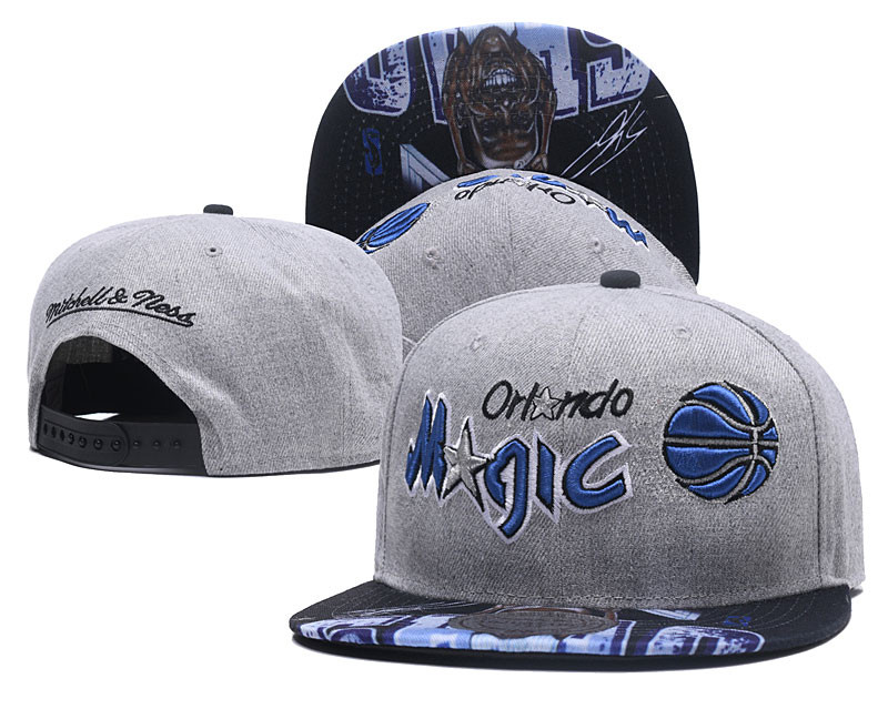 Magic Team Logo Gray Mitchell & Ness Adjustable Hat LH - Click Image to Close