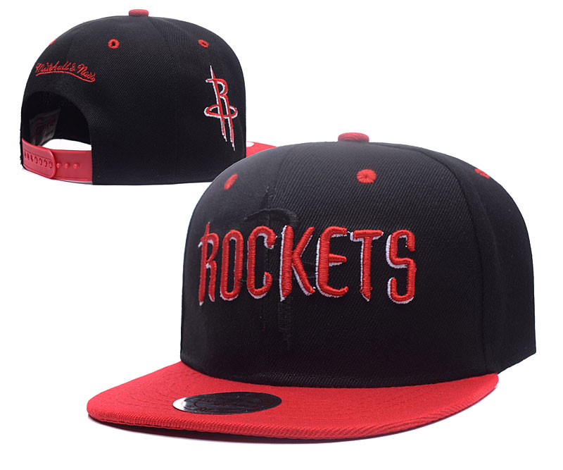 Rockets Team Logo Black Red Mitchell & Ness Adjustable Hat LH
