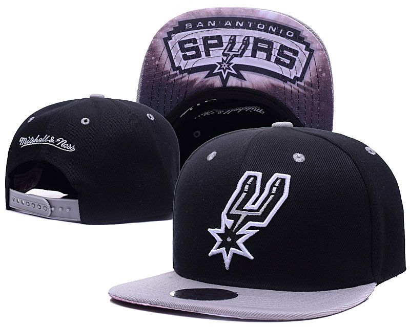 Spurs Team Logo Black Gray Mitchell & Ness Adjustable Hat LH