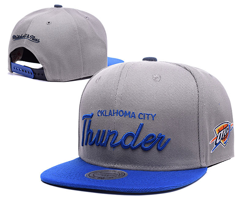 Thunder Team Logo Gray Blue Mitchell & Ness Adjustable Hat LH