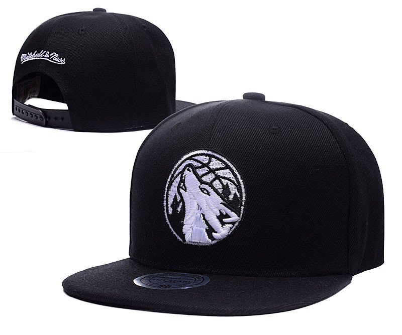 Timberwolves Team Logo Black Mitchell & Ness Adjustable Hat LH
