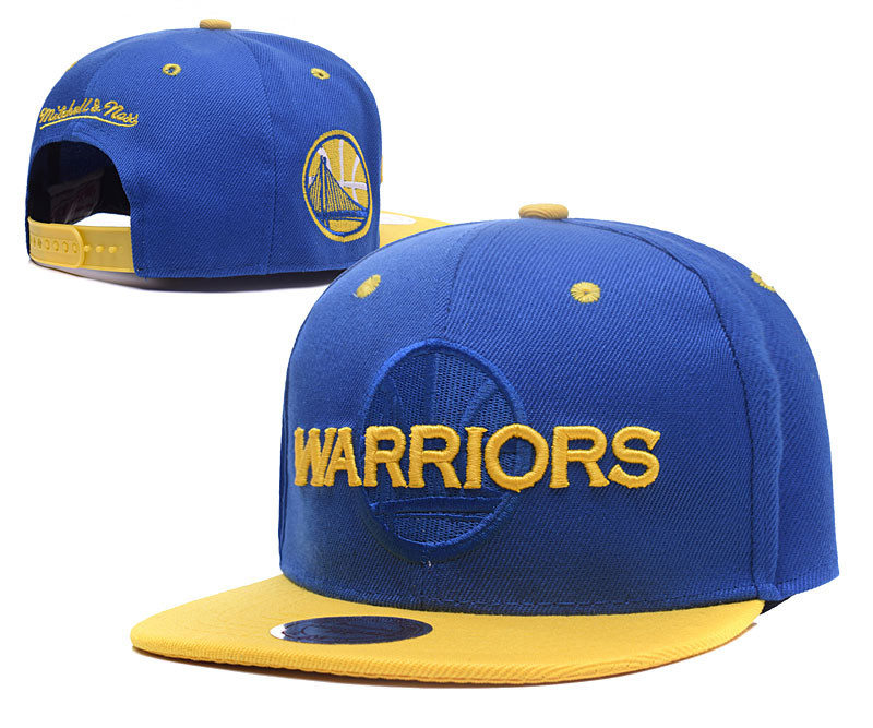 Warriors Team Logo Blue Yellow Mitchell & Ness Adjustable Hat LH