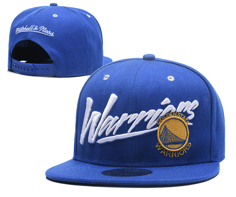 Warriors Team White Logo Blue Mitchell & Ness Adjustable Hat LH